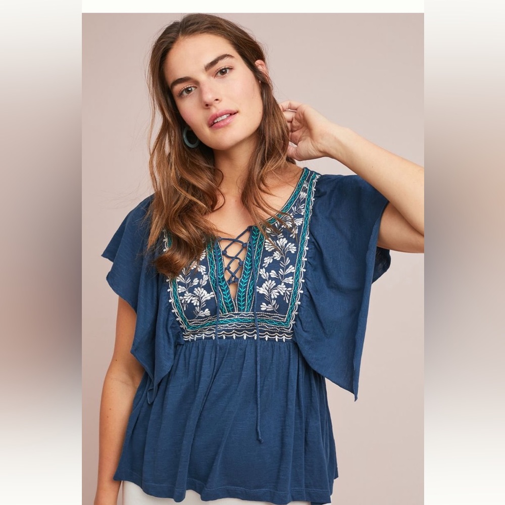 Anthropologie Ranna Gill Daphne Embroidered Top